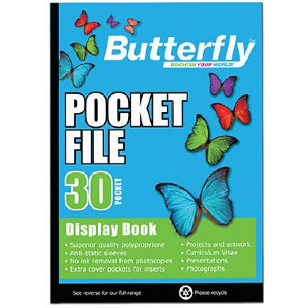 FILE DISPLAY BOOK, 30 PAGES BUTTERFLY