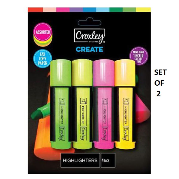 HIGHLIGHTER CROXLEY PACK OF 4 X 2
