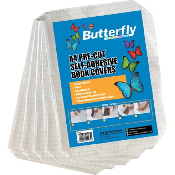 BOOK COVER B/FLY A4 5'S SELF ADHESIVE X 2