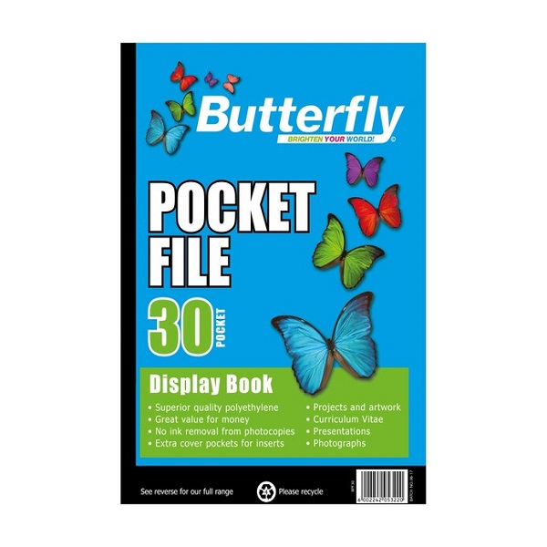 FILE DISPLAY BOOK A4, 30 PAGES BUTTERFLY SET OF 4